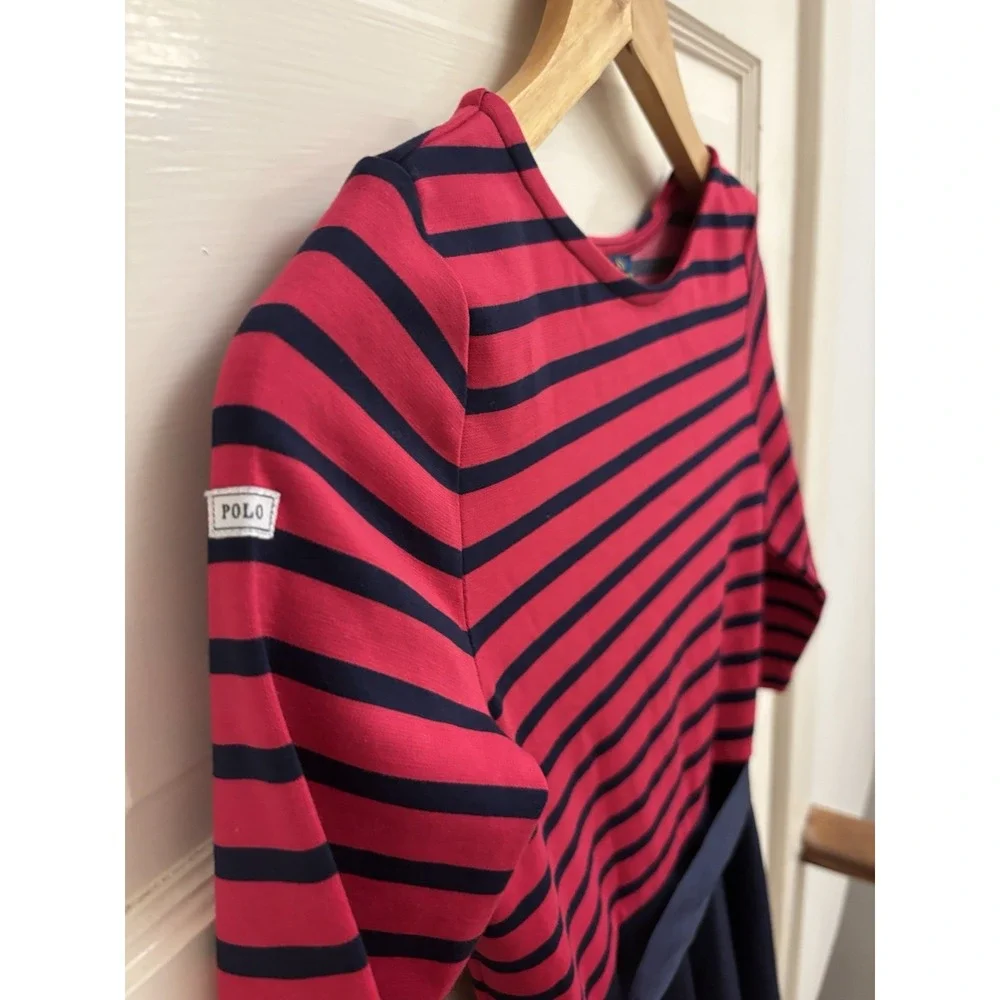 Polo‎ Ralph Lauren Girls Blue Pink striped Flare Dress Size Large (12/14)